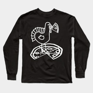 White Line Drawing Thanksgiving Turkey with Pizza Long Sleeve T-Shirt